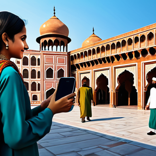 Home 18 Digital Art in Pakistan**
"A vibrant digital artwork depicting a modern Pakistani cityscape with elements of traditional Mughal architecture blended in, viewed through a stylized smartphone screen, fully clothed figures in contemporary modest fashion interacting with AR elements, safe for work, appropriate content, professional digital illustration, perfect anatomy, correct proportions, family-friendly."
**