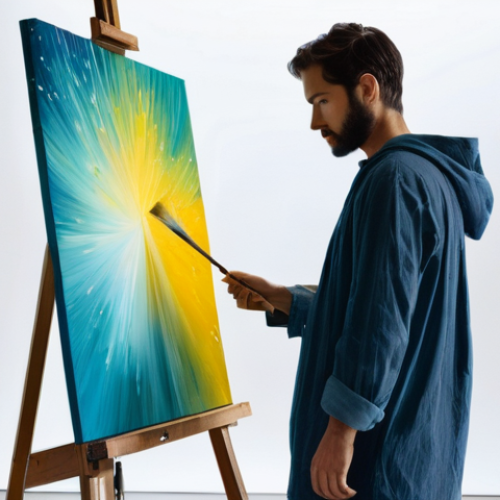 Home 15 예술과 데이터 기반 의사결정 - **Prompt 1: The Data-Inspired Painter**
A painter, appearing to be in their late 20s to early 30...